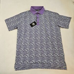NWT FootJoy Men's Primrose Print Lisle Golf Polo Thistle/Purple  Size L